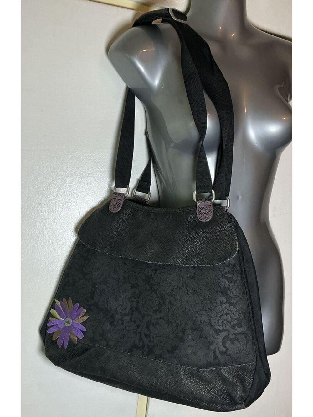 HAIKU laptop Satchel Tote Purple Flower Shoulder Bag Large Bag Purse Black